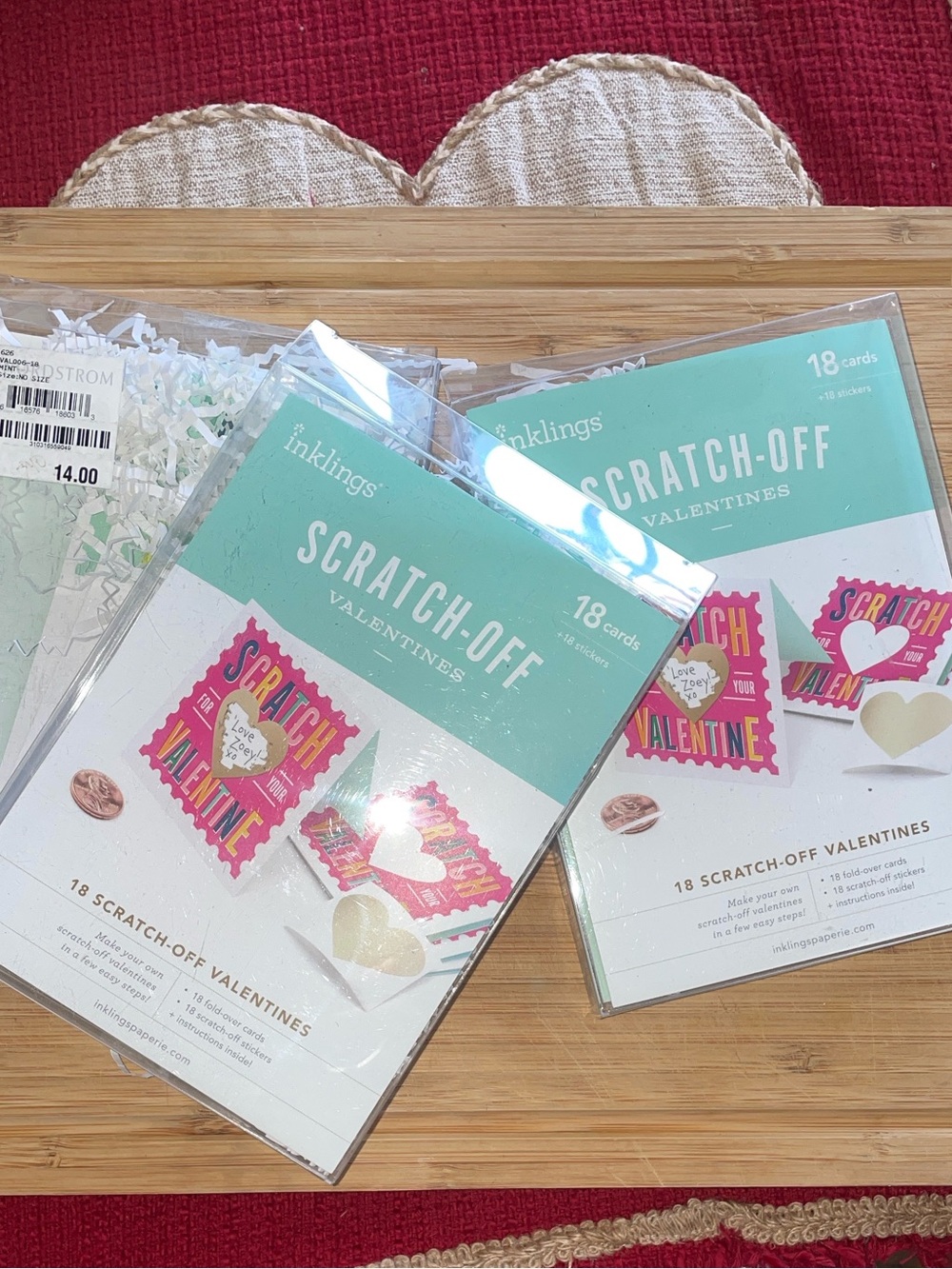 Inkling Scratch-Off Valentines Cards - Mint & Pink - 15 Packs - Total 270 cards